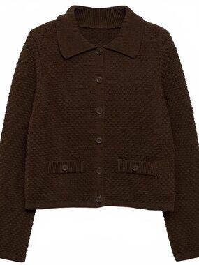 Mango Dark Brown Textured Button-Front Cardigan